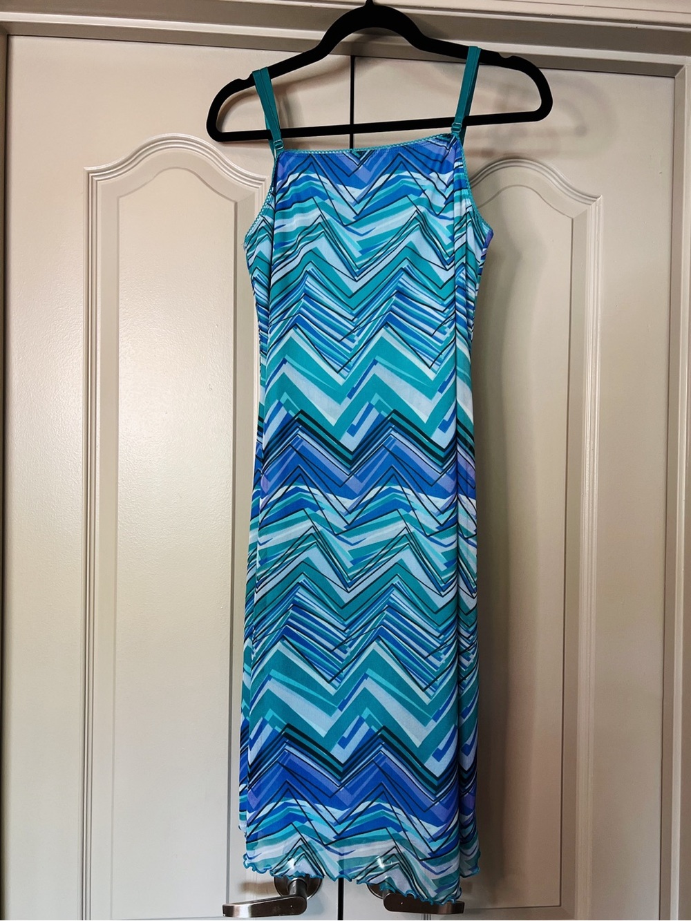 Vintage California Concepts Y2K Blue Chevron Mesh Slip Dress | Size Large